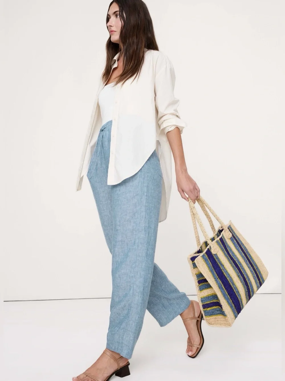 NWT-Banana Republic Getaway Straight Leg Pull On Linen Pant, Large